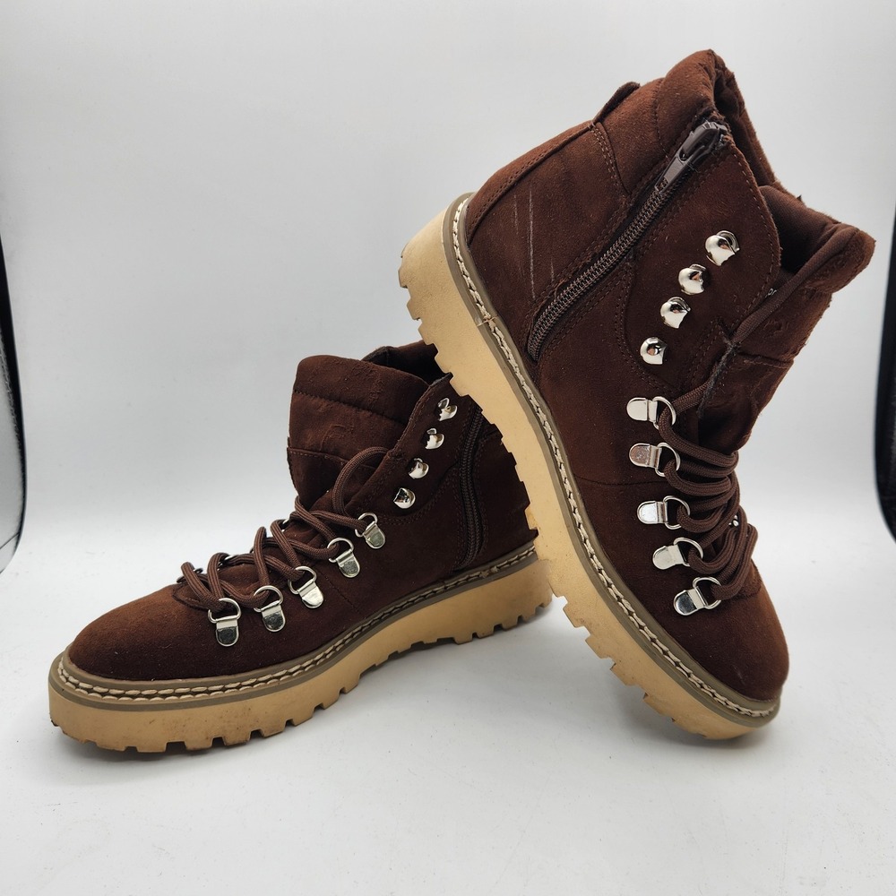 Madden Girl Tipper Brown Suede Hiking Boots Lug Sole Women's 7M‎ Zip Platform